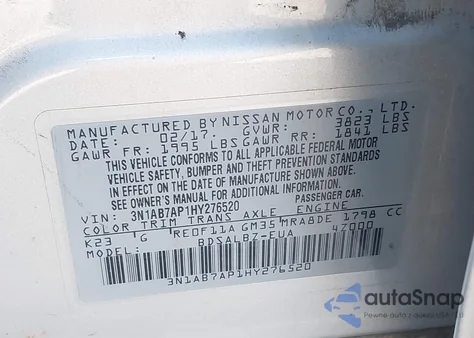 2017 Nissan Sentra S from USA, damaged, VIN 3N1AB7AP1HY276520